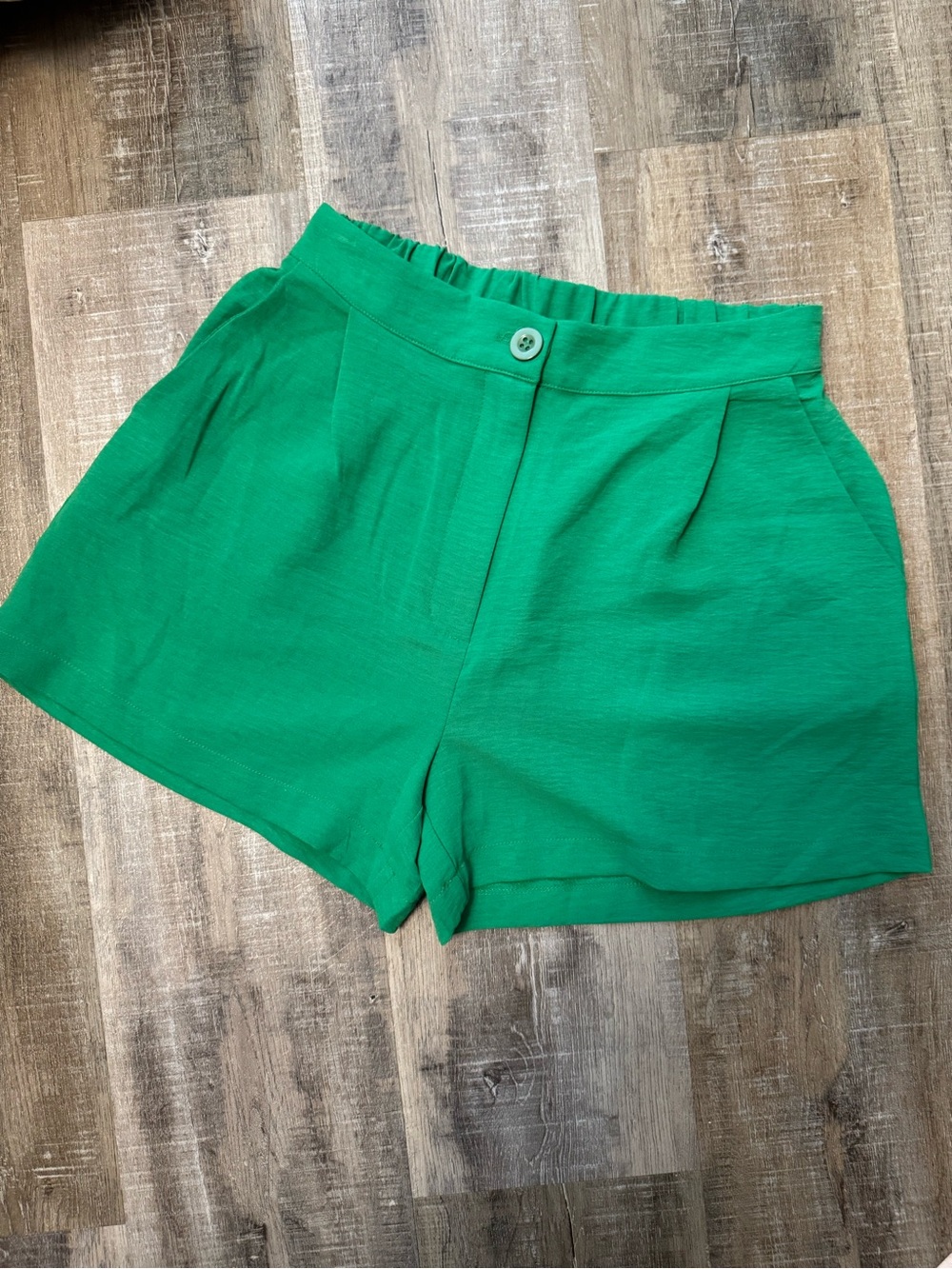 Timing Bright Green High-Waist Pleated Shorts